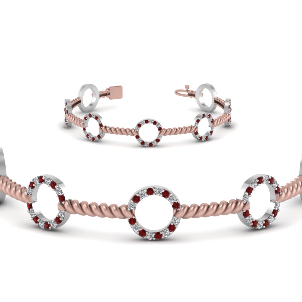 open circle diamond 2 tone twist bracelet with ruby in FDOBR70339GRUDRANGLE2 NL WG