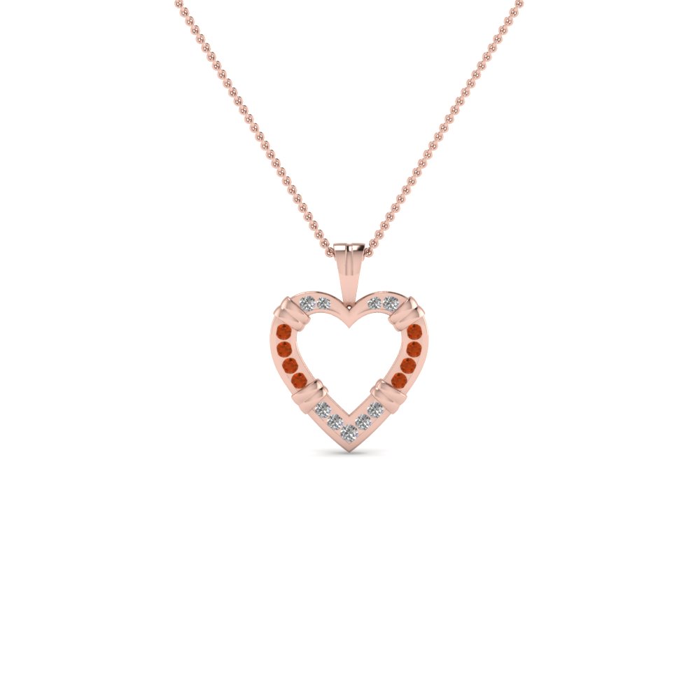 open heart fancy diamond pendant necklace with orange sapphire in 14K rose gold FDHPD6GSAOR NL RG