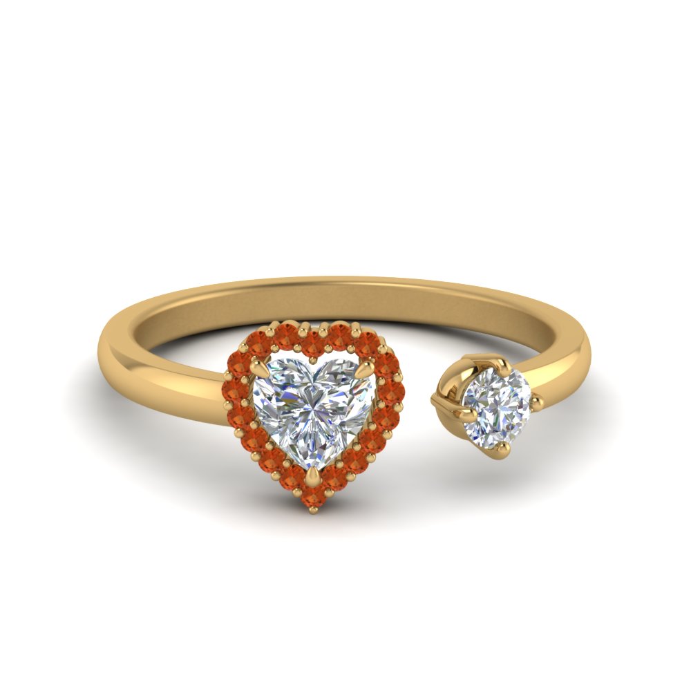 open heart orange sapphire halo diamond promise ring in 14K yellow gold FD71903HTRGSAOR NL YG GS