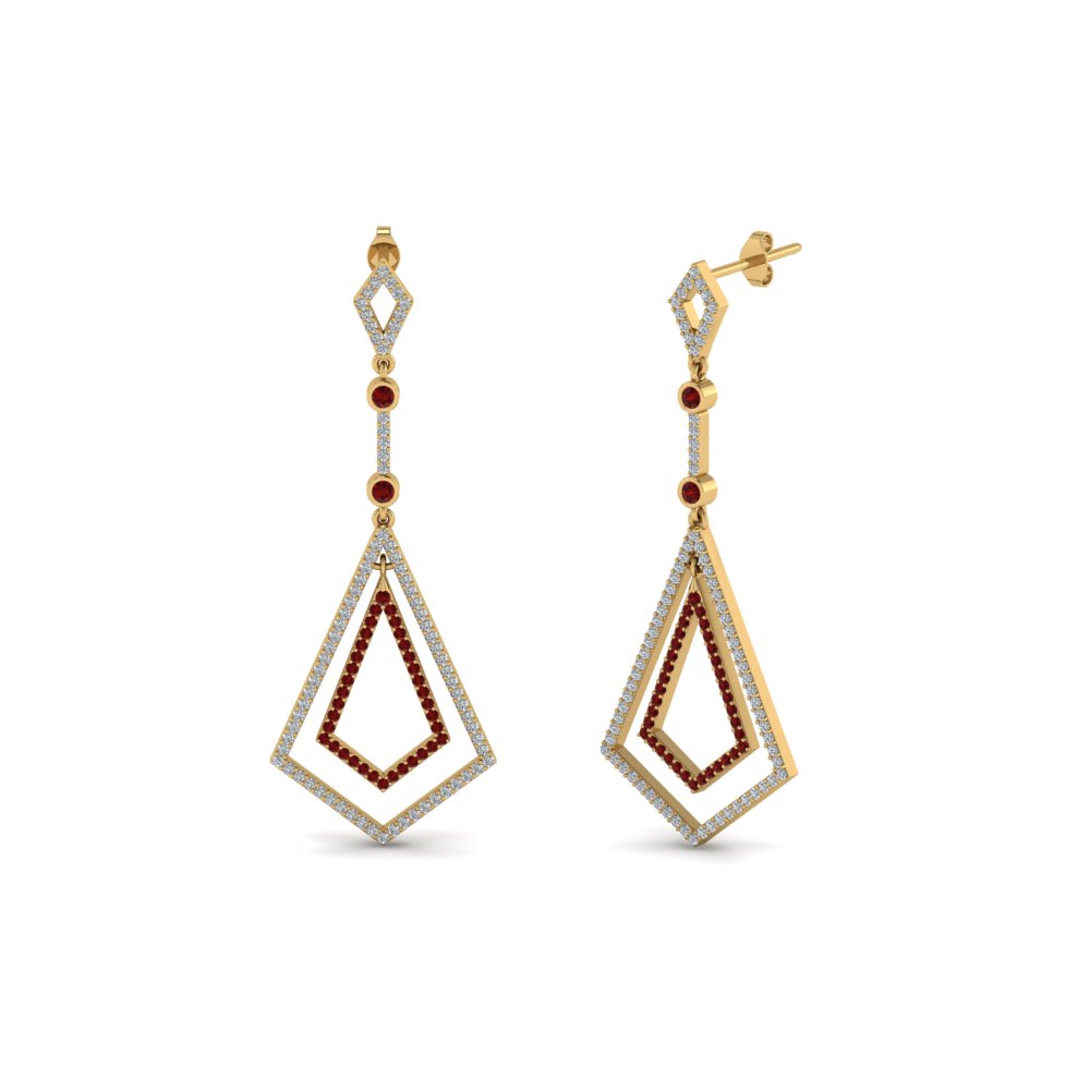 open kite drop diamond earring with ruby in 18K yellow gold FDEAR8434GRUDR NL YG