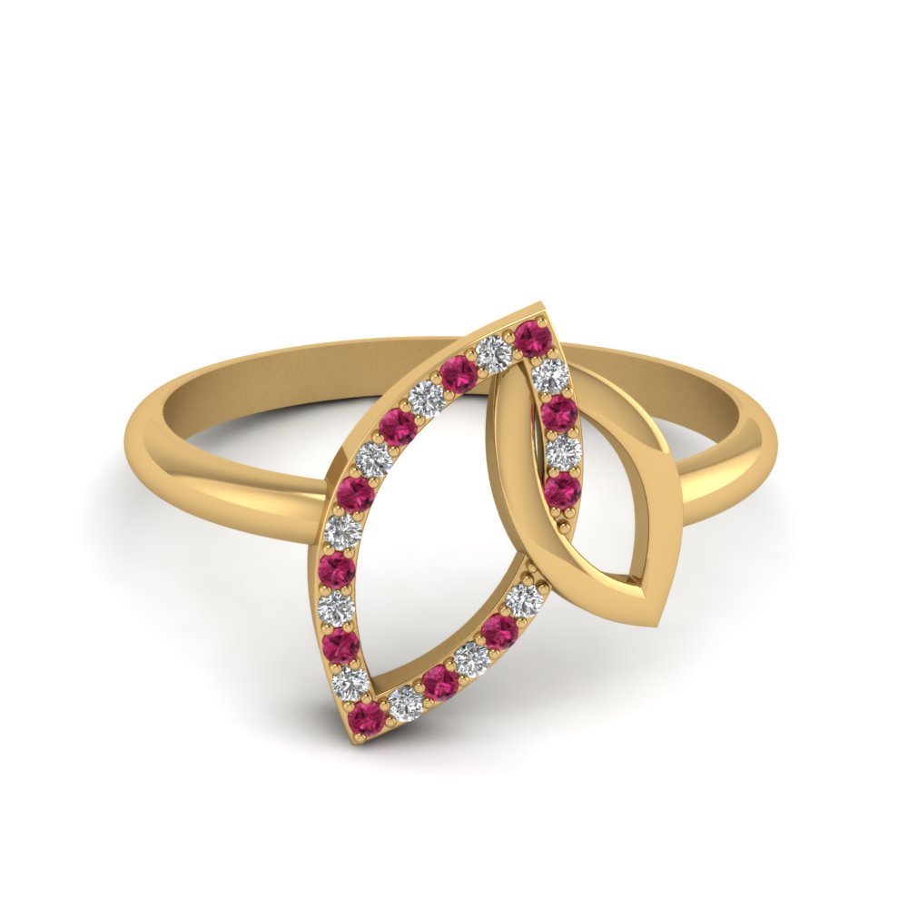 open marquise diamond interlocked ring with pink sapphire in 14K yellow gold FD123025RGSADRPI NL YG