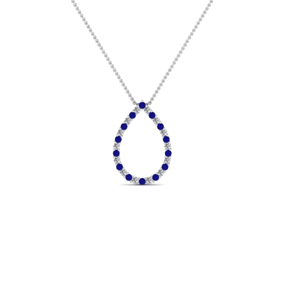 open oval shaped diamond pendant for women with blue sapphire in FDPD1272GSABL NL WG