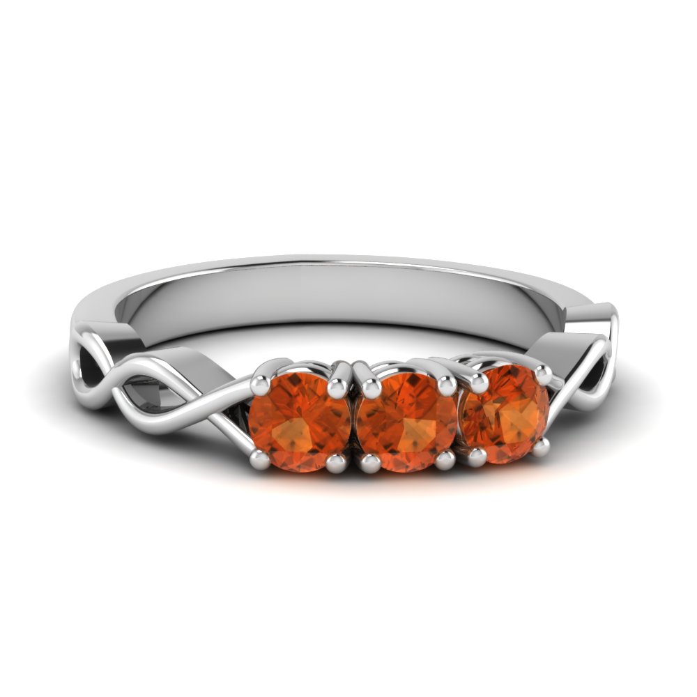 orange sapphire 3 stone anniversary gifts for women in 950 platinum