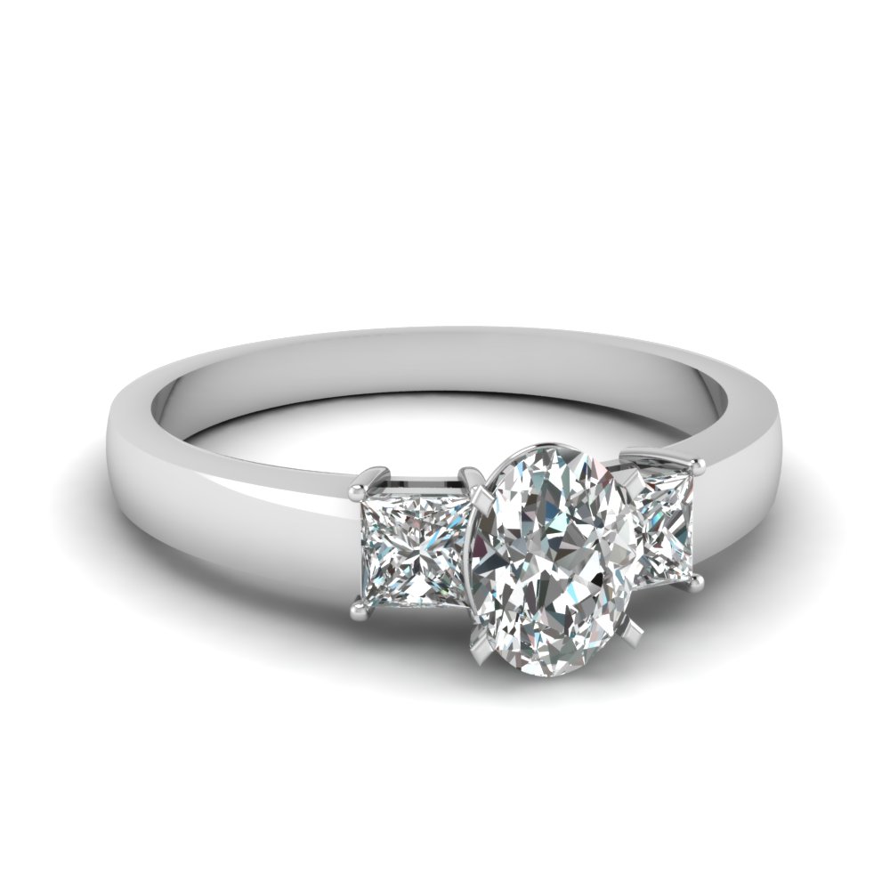 1 Carat Diamond Oval 3 Stone Engagement Ring In 14k White Gold