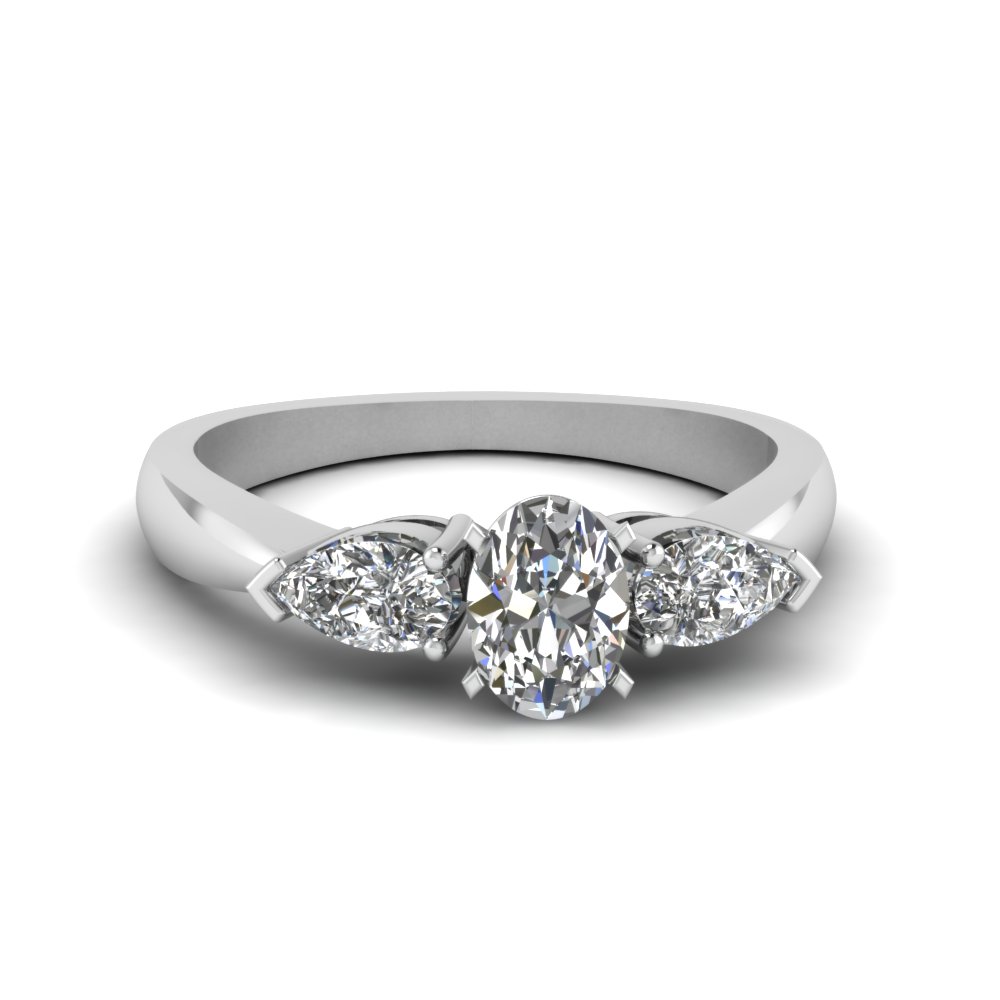 Oval And Pear Diamond 3 Stone Engagement  Ring  In 14K White 
