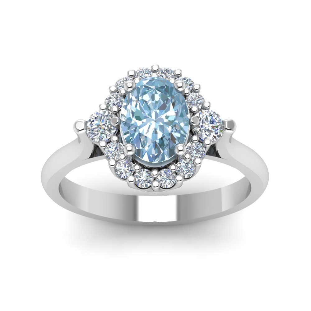 High Profile Aquamarine Halo Engagement Ring In 950 Platinum ...