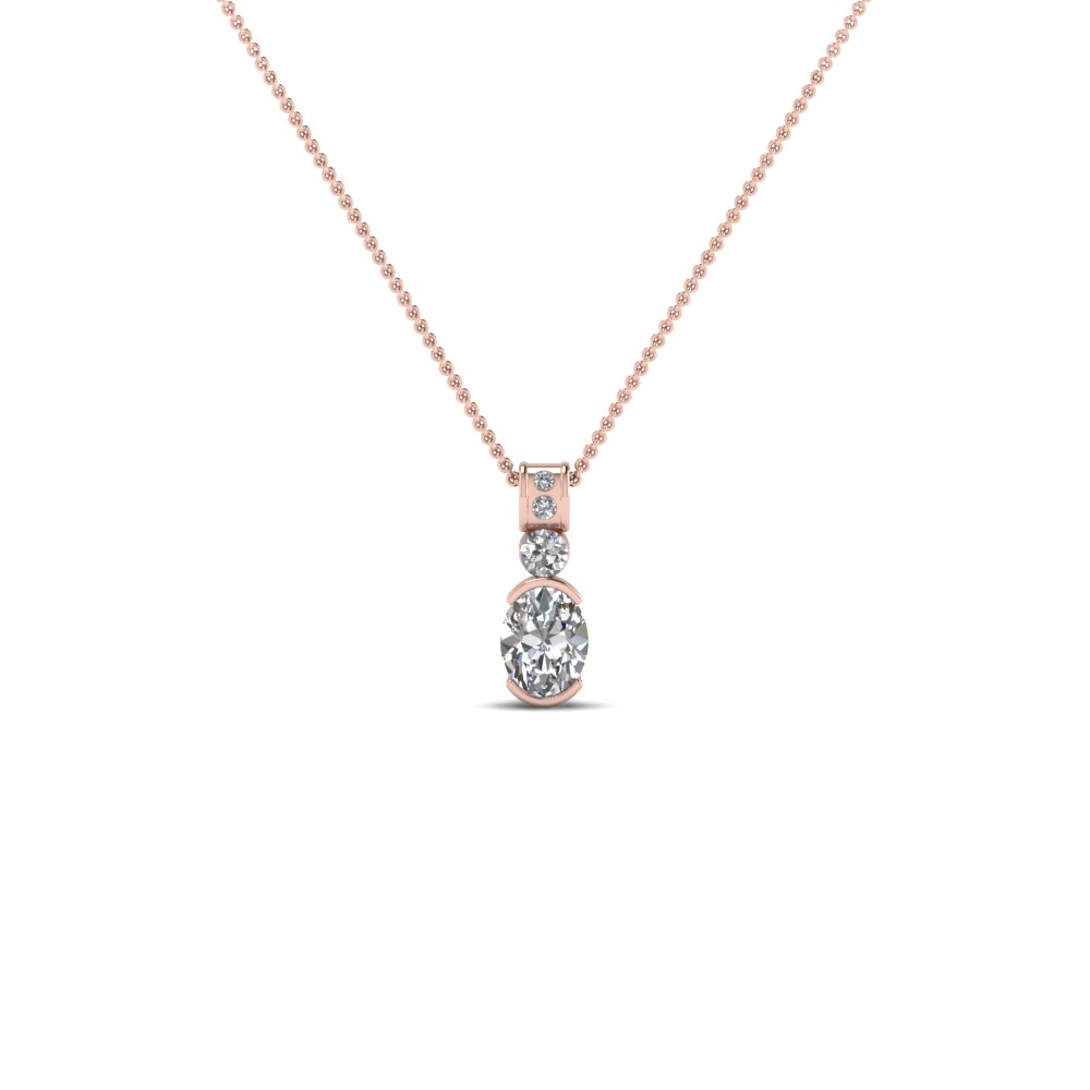 Oval Diamond Drop Pendant Necklace In 14K Rose Gold | Fascinating Diamonds