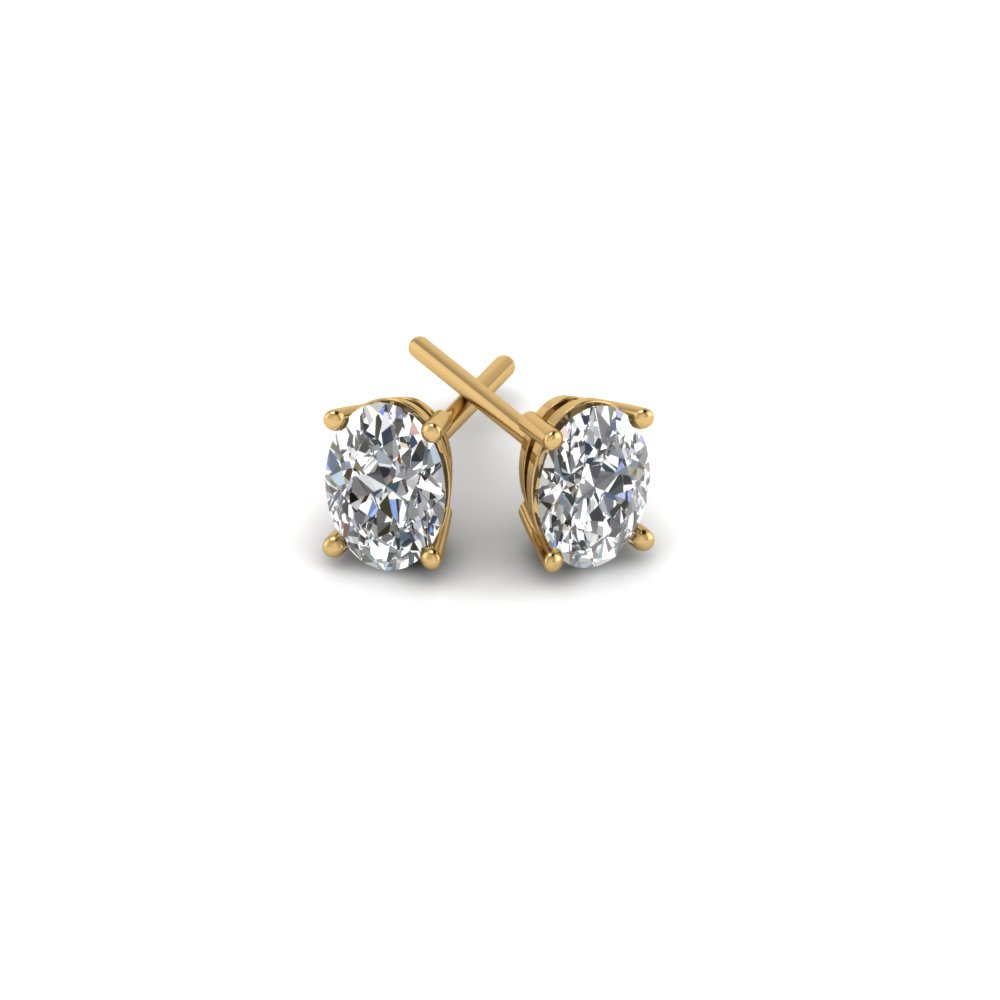 Oval Diamond Stud Earring 2 Carat In 14K Yellow Gold | Fascinating Diamonds