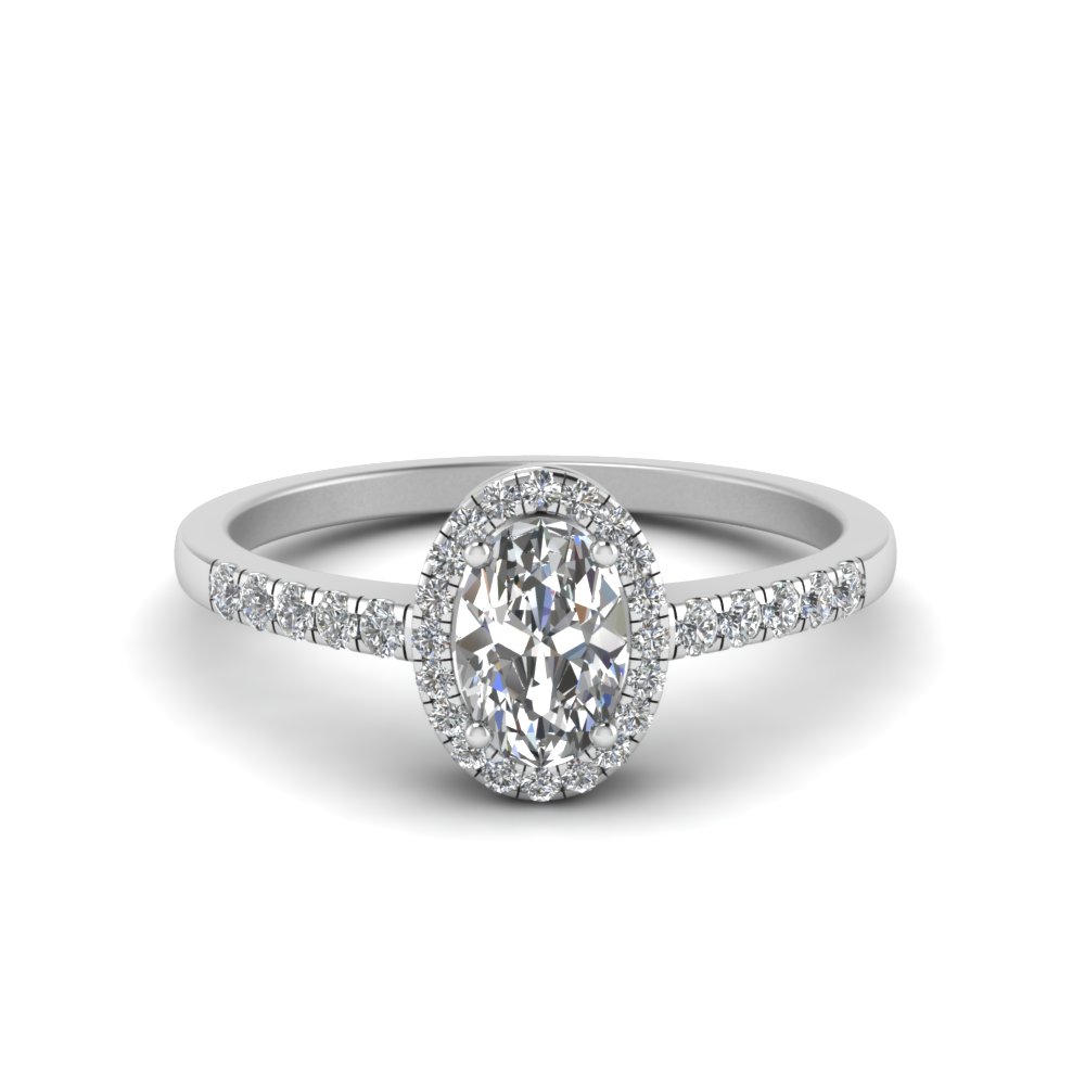 Oval Halo Diamond Delicate Engagement Ring In 18K White Gold ...