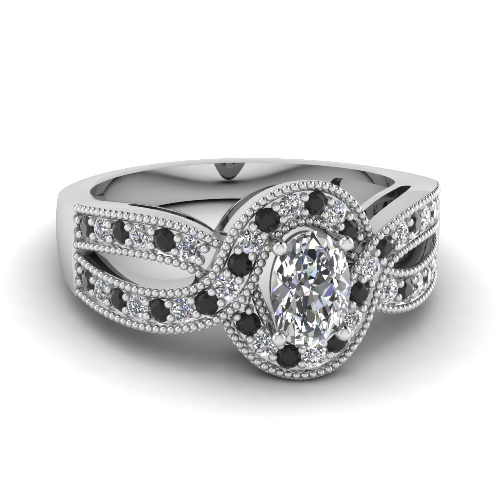 Platinum Oval & Black Diamond Vintage Engagement Rings