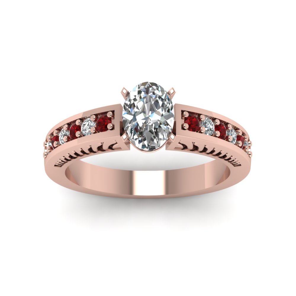 Oval Pave Diamond Handmade Jewelry Ring For Women With Ruby In 14K Rose ...