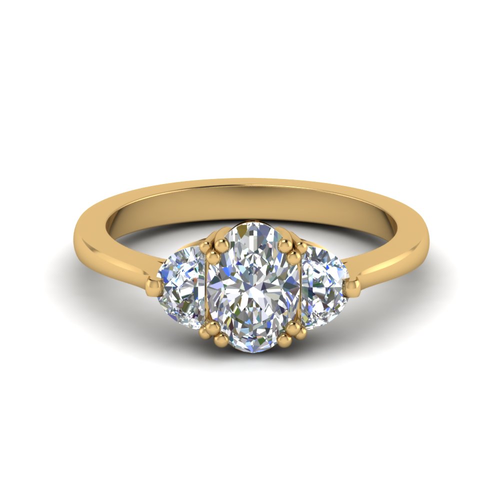 Fascinating Diamonds Half Moon 3 Oval Diamond Engagement Ring Yellow Gold