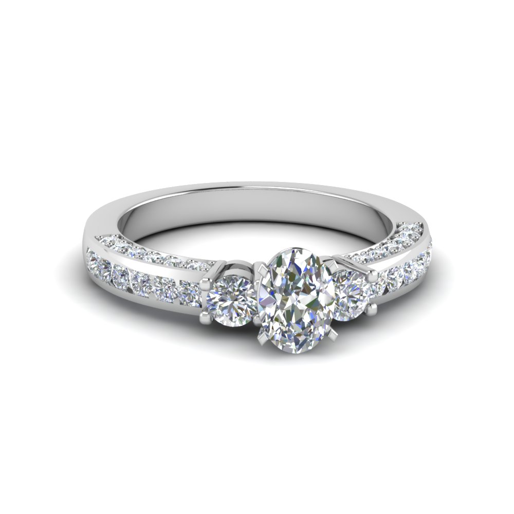 Oval Shaped Channel Set 3 Diamond Accent Engagement Ring In 950 ...