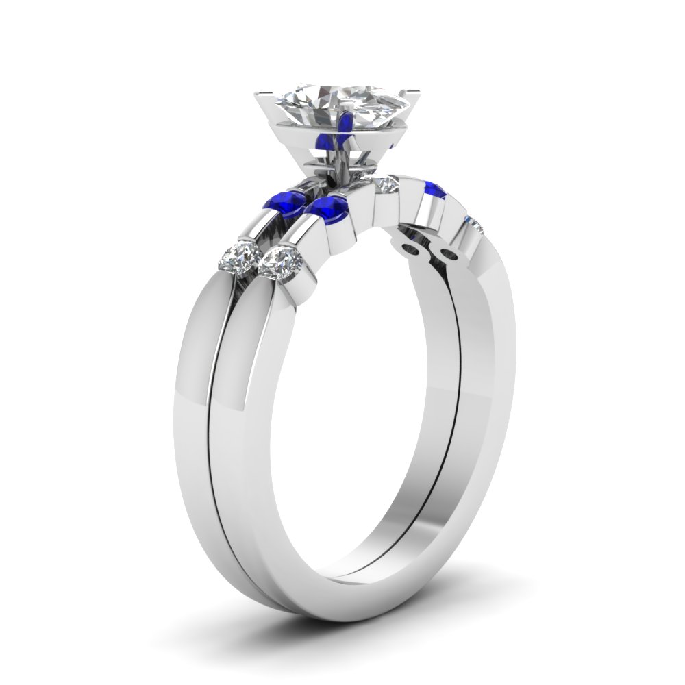 Delicate Oval Shaped Diamond Wedding Ring Set With Sapphire In 14K ...