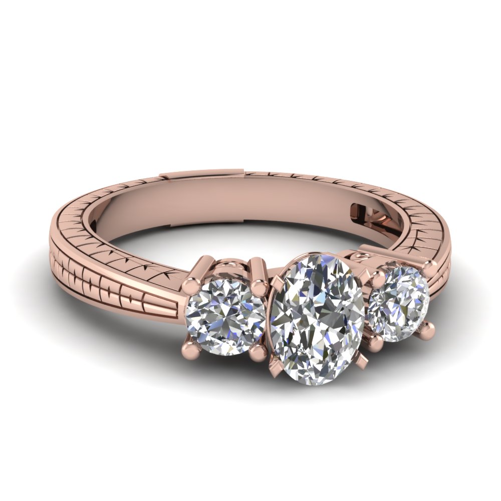 Rose Gold Oval Cut 3 Stone Rings