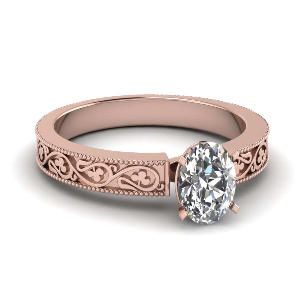 Heart Shaped  Diamond Engagement  Ring  In 14K Rose  Gold  