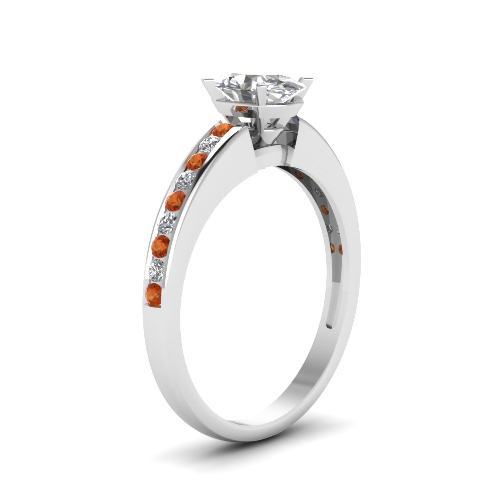 Channel Set Oval Diamond Engagement Ring With Orange Sapphire In 14K ...