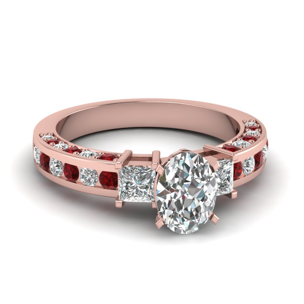 Trellis Channel Set Diamond Ring With Ruby In 18k Rose Gold ...