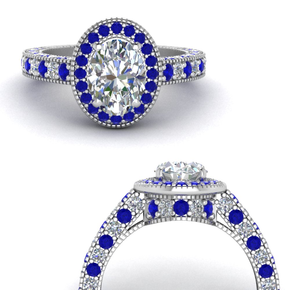 oval diamond halo antique engagement ring with sapphire in FDENR6549OVRGSABLANGLE3-NL WG.jpg