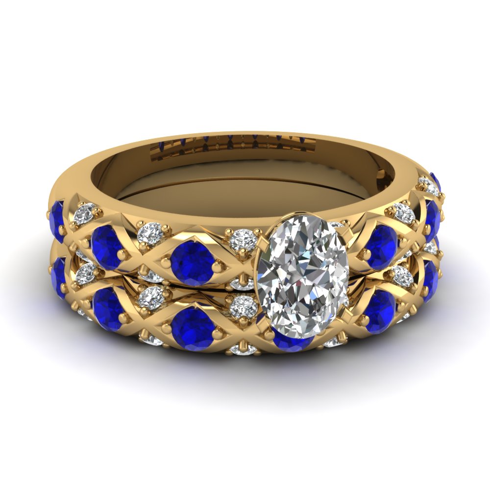 Cross Design Oval Shaped Pave Lab Diamond Wedding Ring Set