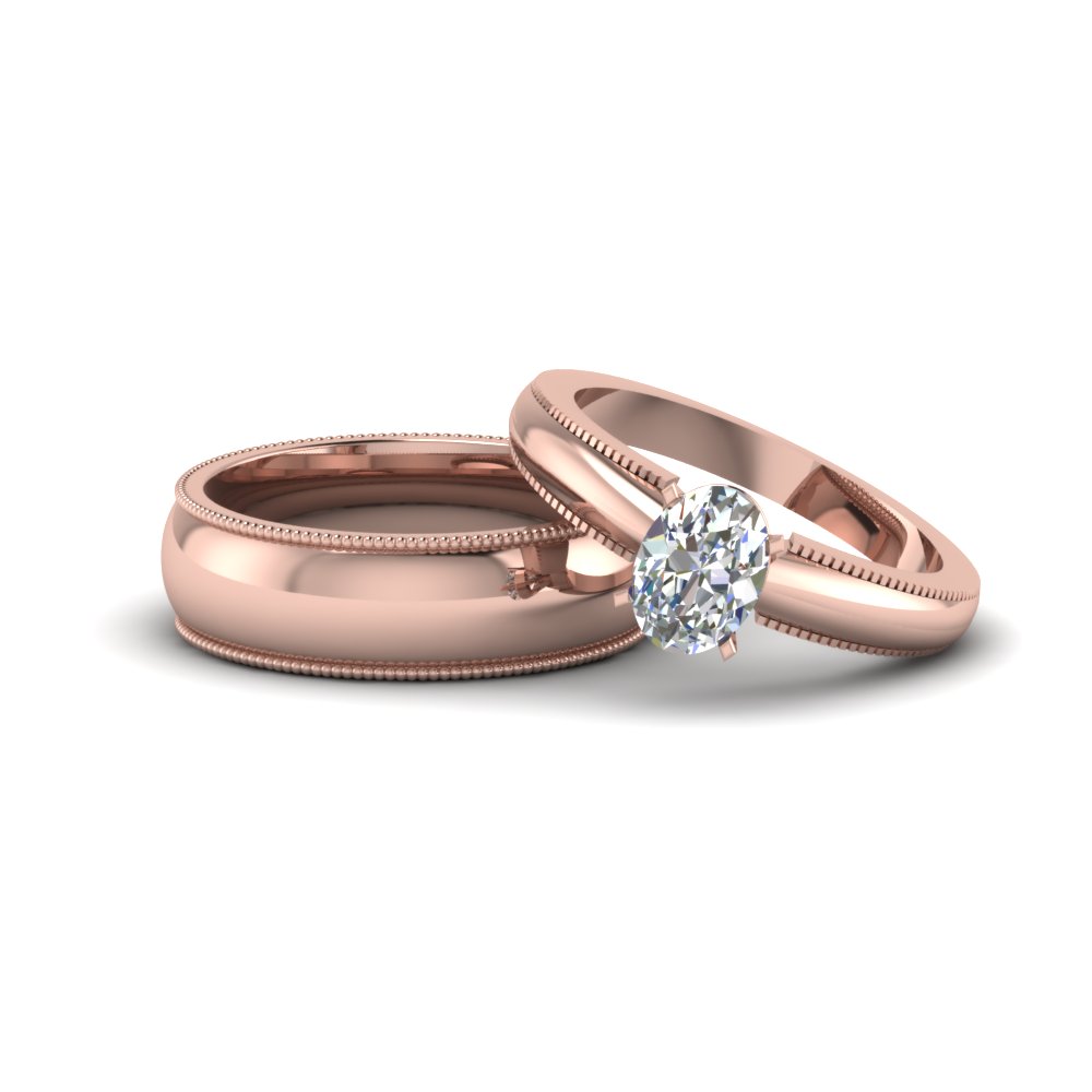 Oval Shaped Matching  Wedding  Anniversary Ring  With Band 