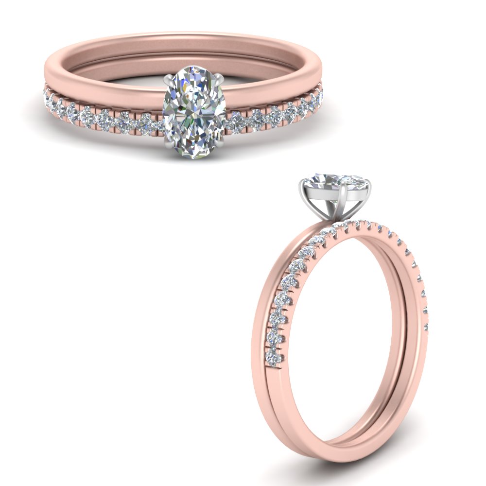 14K Gold Oval Moissanite Engagement Ring Set Half Eternity Wedding