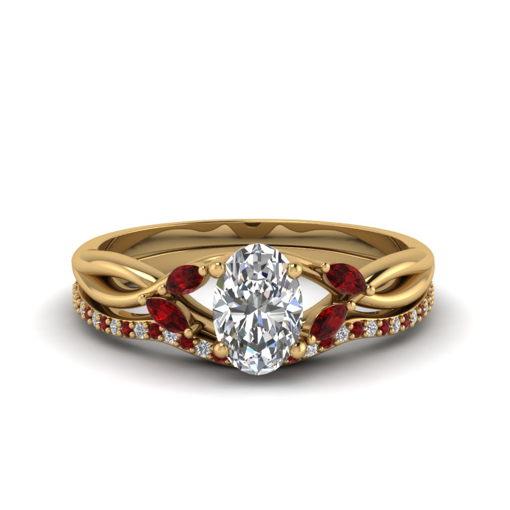 oval shaped twisted diamond bridal set with ruby in FD8300OVGRUDR NL YG
