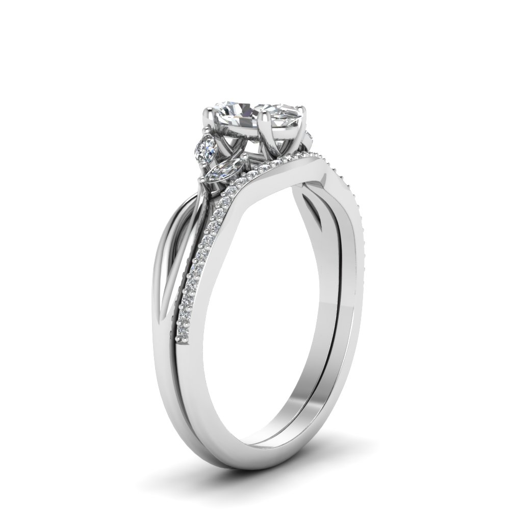 Oval Twisted Bridal Ring Set In 14K White Gold | Fascinating Diamonds