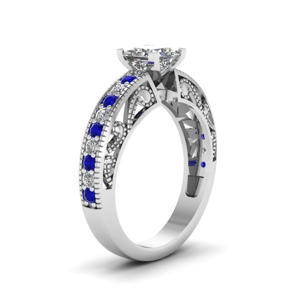 Paisley Design 1 Ct. Pave Diamond Ring with 950 Platinum Blue Sapphire