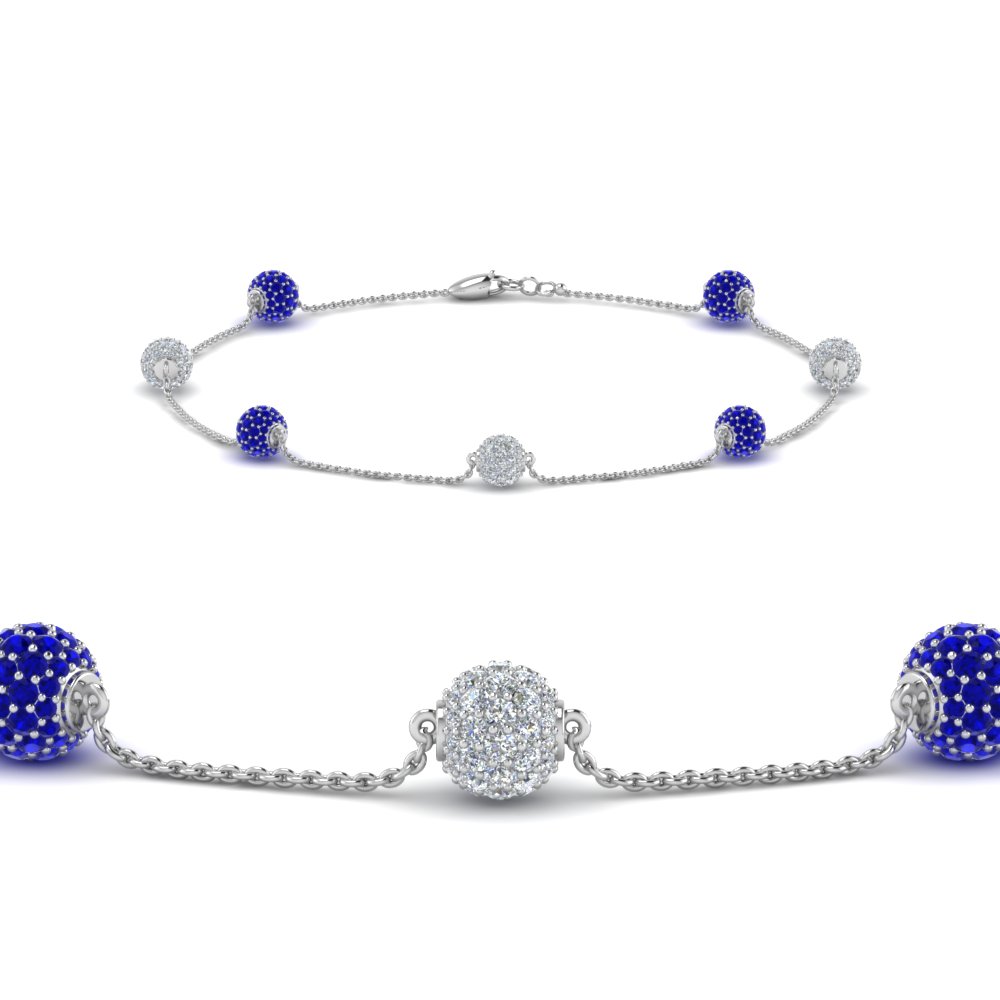 pave ball diamond bracelet with sapphire in FDBRC8432GSABL NL WG