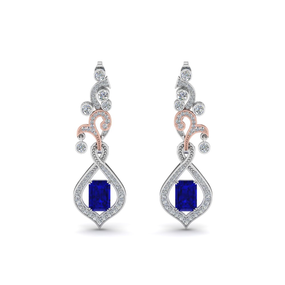 pave diamond dangle drop earring with sapphire in 14K white gold FDEAR8560GBSANGLE1 NL WG