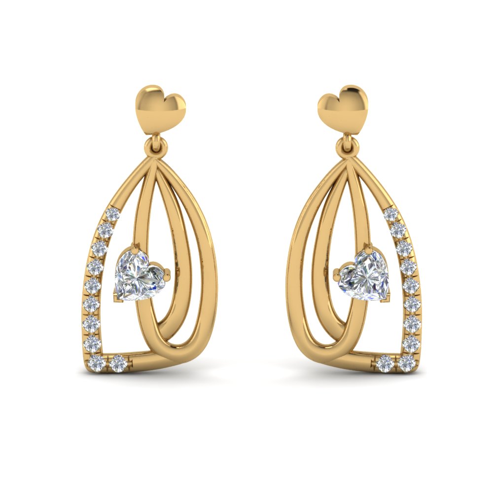 pave diamond heart drop earring in 14K yellow gold FDEAR8847 NL YG