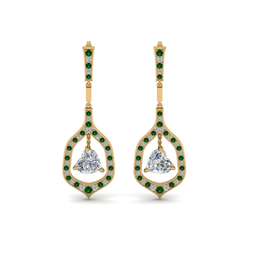 Pave Diamond Heart Shaped Drop Earring With Emerald In 14k Yellow Pave Diamond Heart Shaped Drop Earring With Emerald In Fdear8441htgemgrangle1 Nl Yg