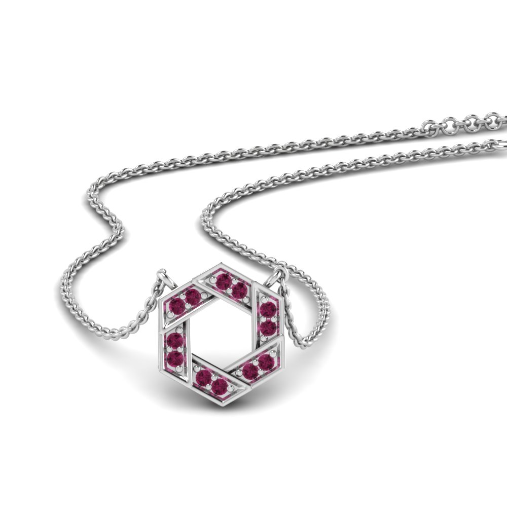Pave Hexagon Pink Sapphire Pendant