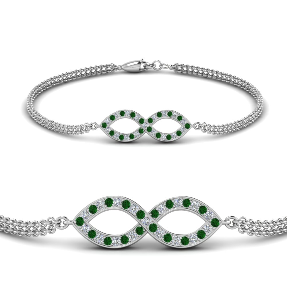 pave infinity diamond bracelet with emerald in FDBRC9140GEMGRANGLE2 NL WG