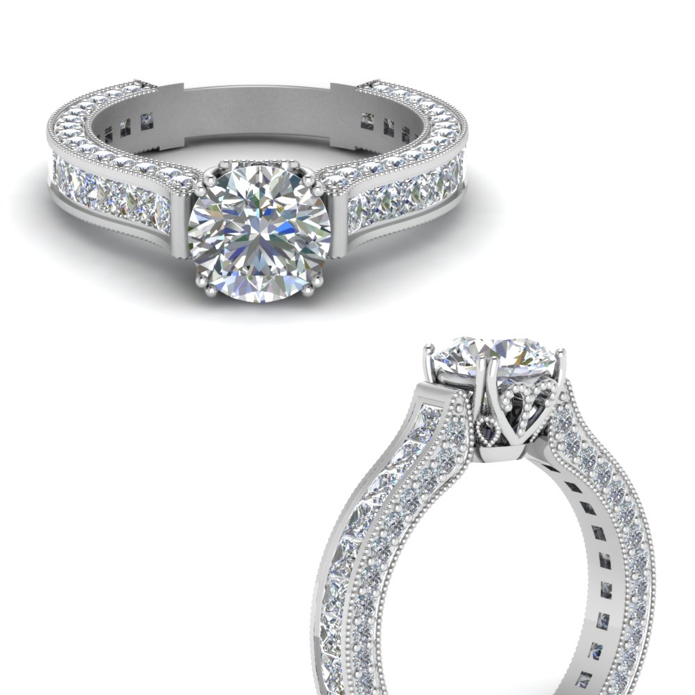 3.25 carat diamond vintage cathedral engagement ring in 14K white gold FDENR7236RORANGLE3 NL WG