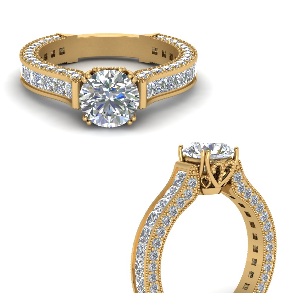 3.25 carat diamond vintage cathedral engagement ring in 18K yellow gold FDENR7236RORANGLE3 NL YG