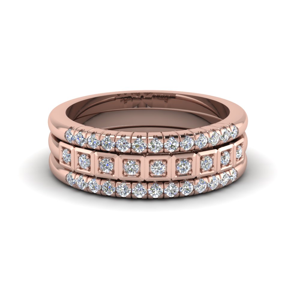 Pave Stacked Diamond Womens Wedding Ring Band In 14K Rose
