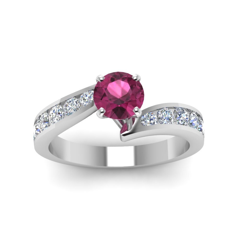 Pink Sapphire Swirl Engagement Ring In 18K White Gold | Fascinating ...