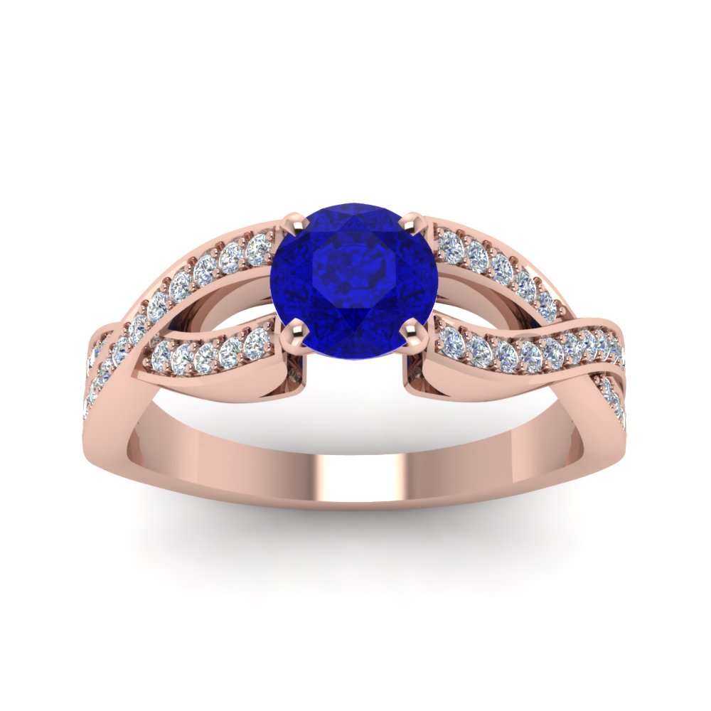 Pave Twist Sapphire Engagement Ring In 14K Rose Gold | Fascinating Diamonds