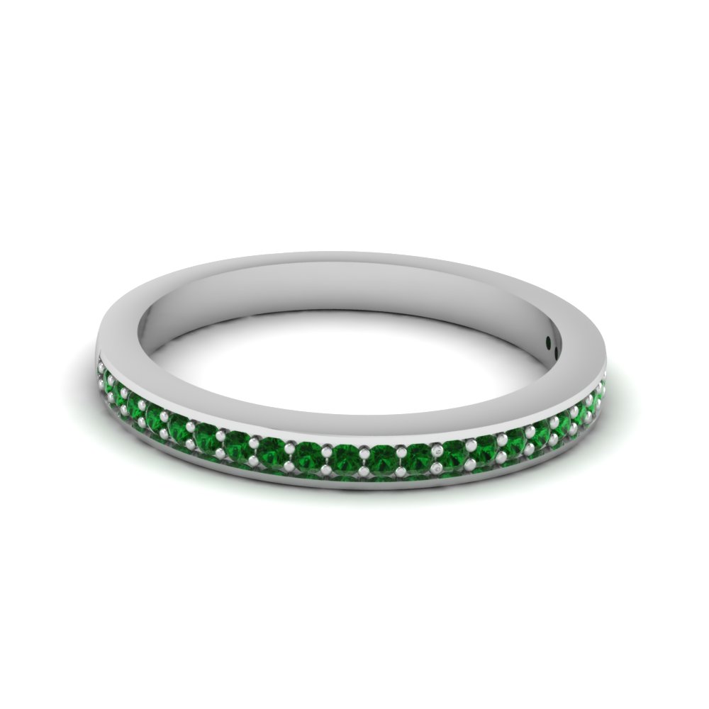Thin Pave Wedding Band With Emerald In 14k White Gold Fascinating Thin Pave Wedding Band With Emerald In Fdens3195bgemgr Nl Wg Gs