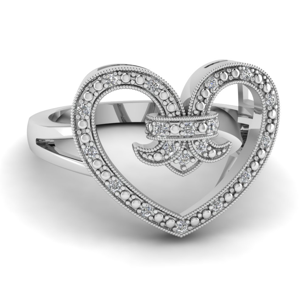 Pave White Diamond Heart Promise Ring In Sterling Silver Fascinating