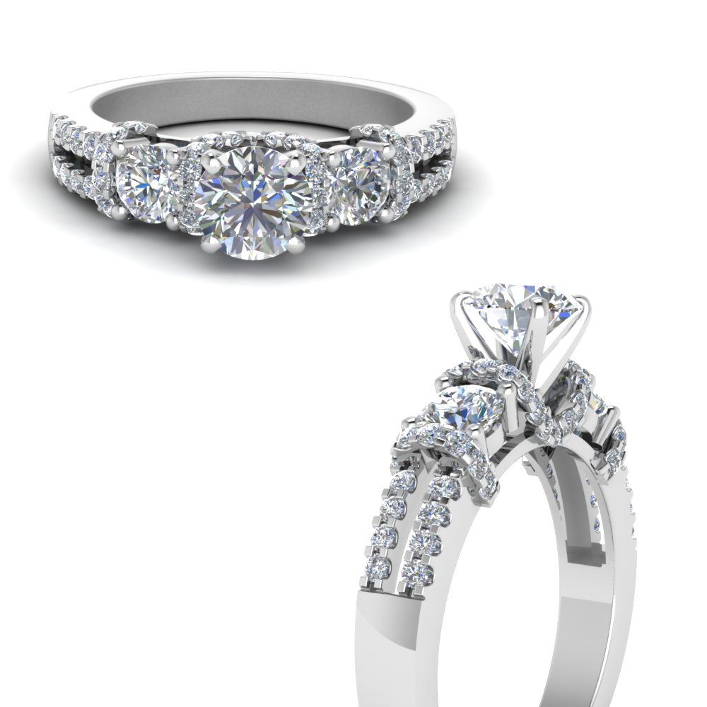 Pave Wrap 3 Stone Diamond Engagement Ring In 14K White Gold ...