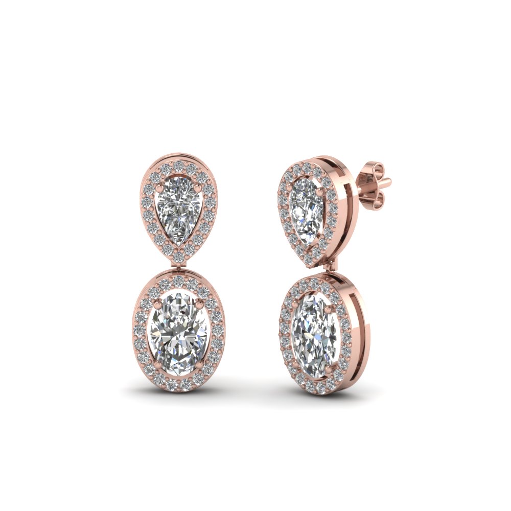 Pear And Oval Halo Diamond Earring For Women In 18k Rose Gold Pear And Oval Halo Diamond Earring For Women In 18k Rose Gold Fdear8200 Nl Rg