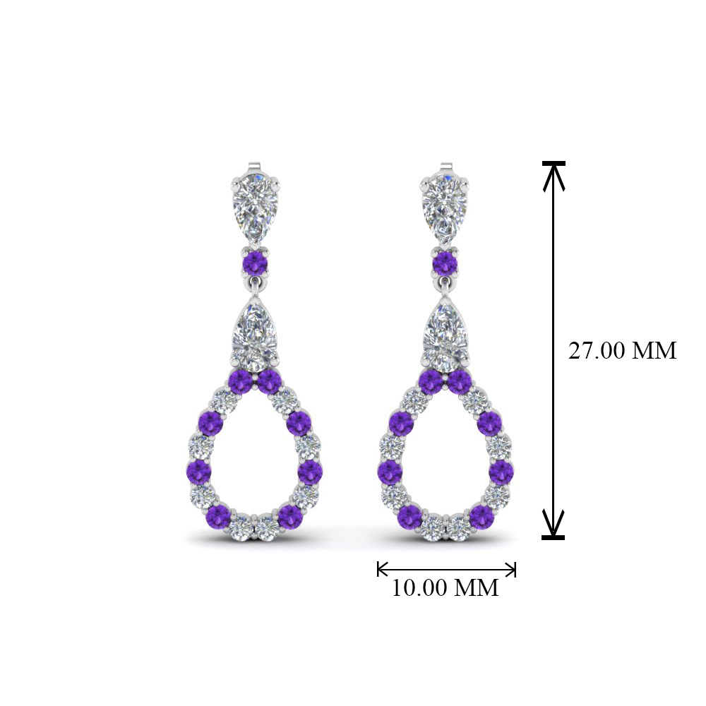Pear Diamond Drop Earring For Women With Purple Topaz In 14K White Gold ...