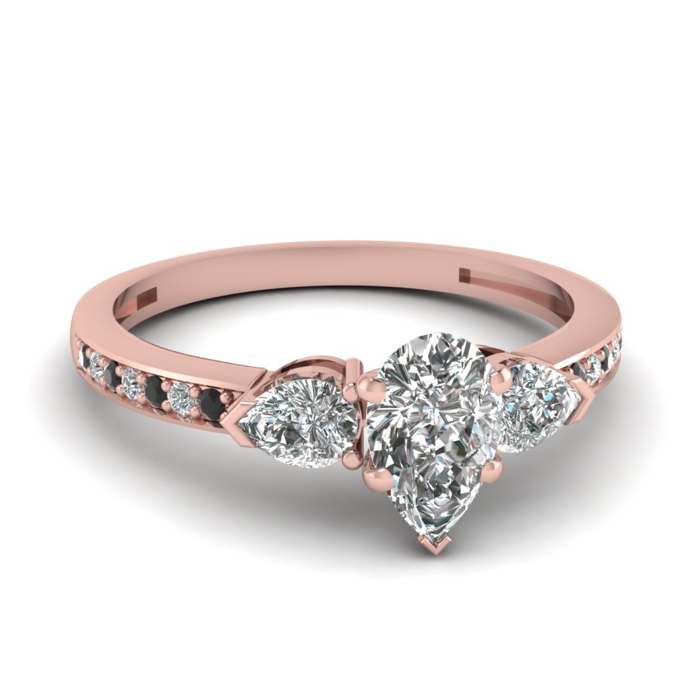 Pear Shape Pavé Diamond Womens Engagement Wedding Ring With Black Pear Shape Pavé Diamond Womens Engagement Wedding Ring With Black In 18k Rose Gold