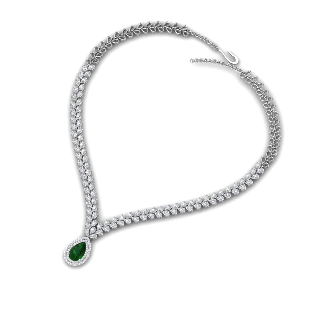 WHITE GOLD FINISH Green Emerald Created Diamond Pear and Oval Cut sold Cluster Alternating Necklace | Perfect for any occasion.