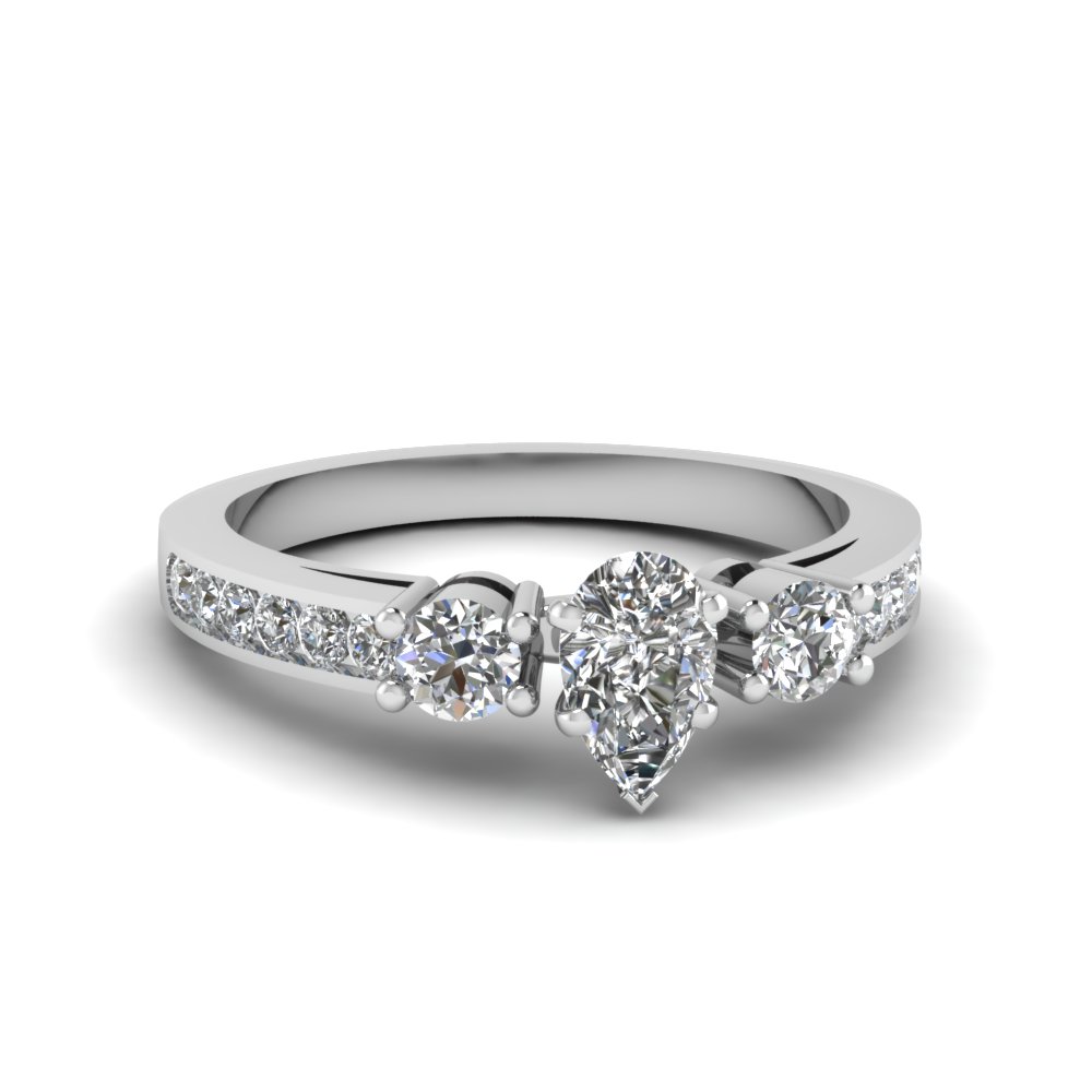 1 Ct. Diamond Channel Three Stone Pear Shaped Engagement Ring In 18K ...