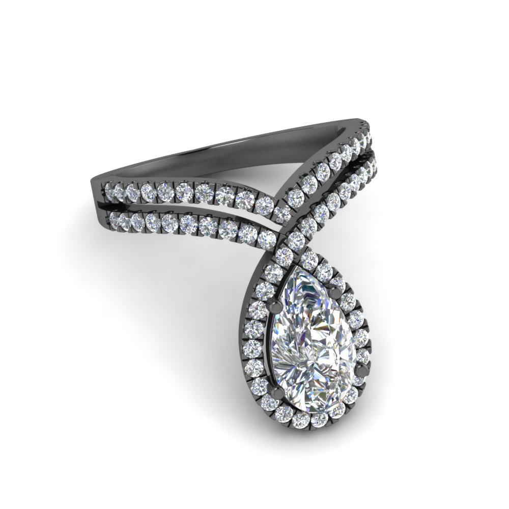 Halo Black Gold Pear Diamond Ring