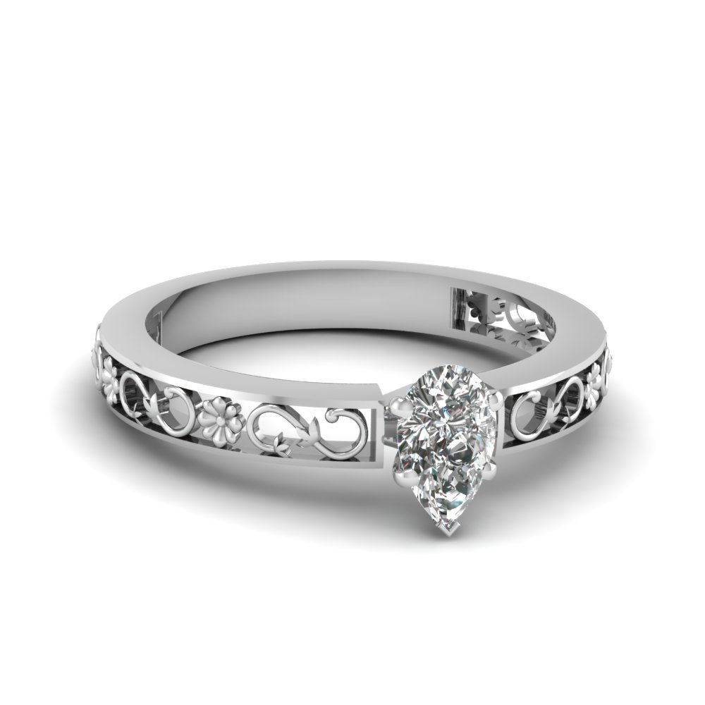 Floral Pear Shaped Solitaire Ring